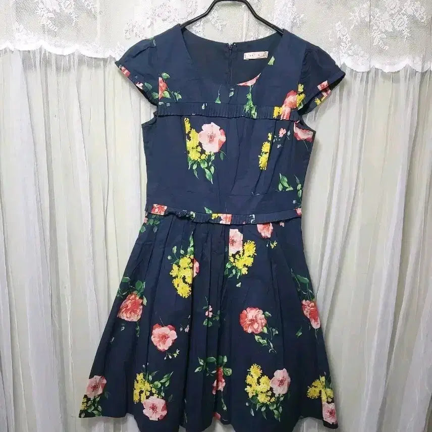 [BUNJANG] SATIN Floral Pattern Midi Dress / 샤틴 SATIN 플라워 패턴 원피스