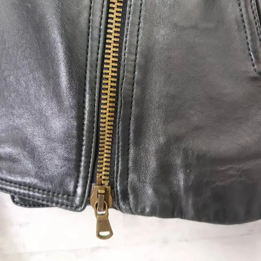 [BUNJANG] Donna Karan Lamb Leather High Neck Asymmetric Zip Jacket / donna karan leather jacket