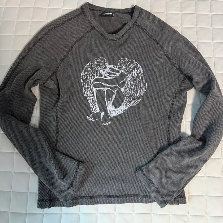 [BUNJANG] Niceghostclub Crying Angel Waffle Long Sleeve Charcoal L / 나이스고스트클럽 crying angel 와플 롱슬리브 차콜 L