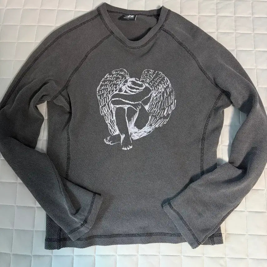 [BUNJANG] Niceghostclub Crying Angel Waffle Long Sleeve Charcoal L / 나이스고스트클럽 crying angel 와플 롱슬리브 차콜 L