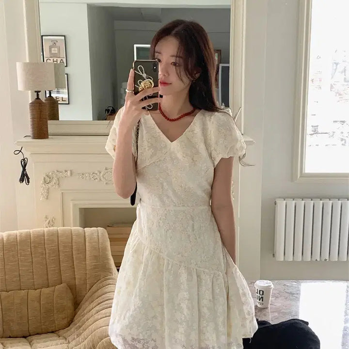 [BUNJANG] J.L.F. Flower Lace Mini Dress / 제이엘프 플라워 레이스 미니 원피스