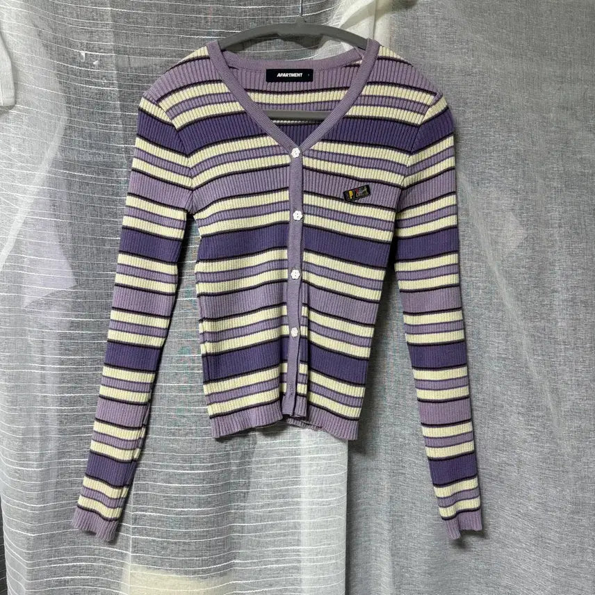 [BUNJANG] Apartment Striped Cardigan Purple S Size / 아파트먼트 스트라이프 가디건 보라색 S사이즈