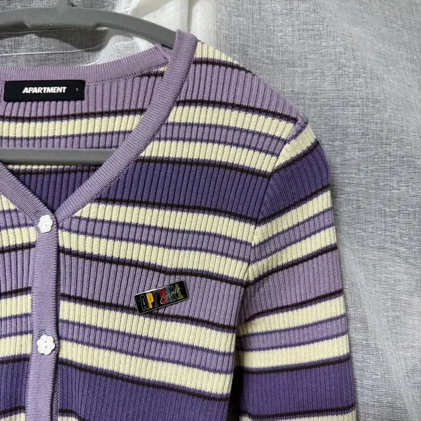 [BUNJANG] Apartment Striped Cardigan Purple S Size / 아파트먼트 스트라이프 가디건 보라색 S사이즈
