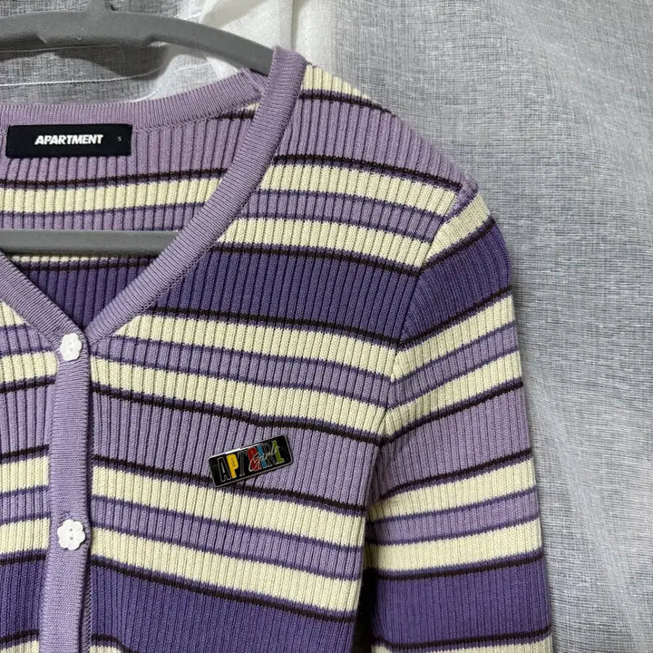[BUNJANG] Apartment Striped Cardigan Purple S Size / 아파트먼트 스트라이프 가디건 보라색 S사이즈