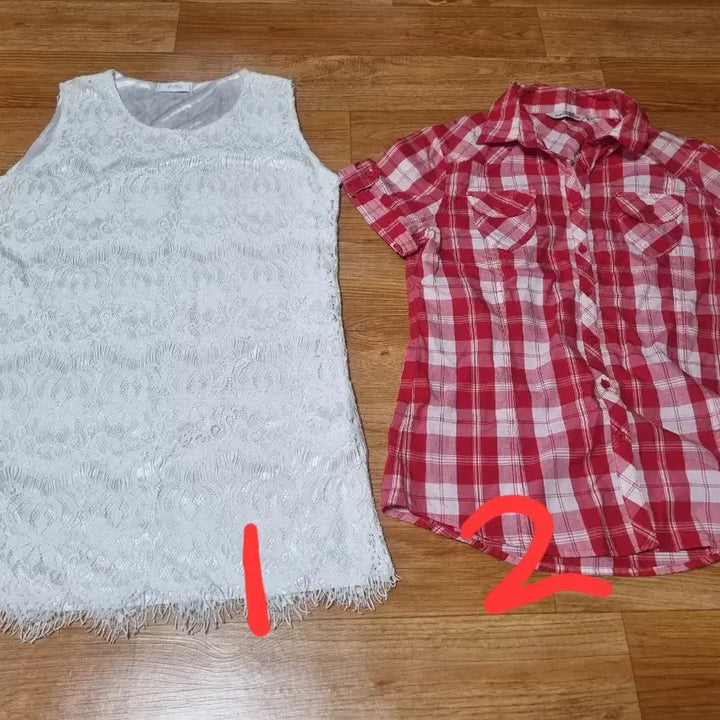 [BUNJANG] Lace White Dress and Intercrew Checkered Shirt / 레이스 흰색 원피스, 인터크루 셔츠