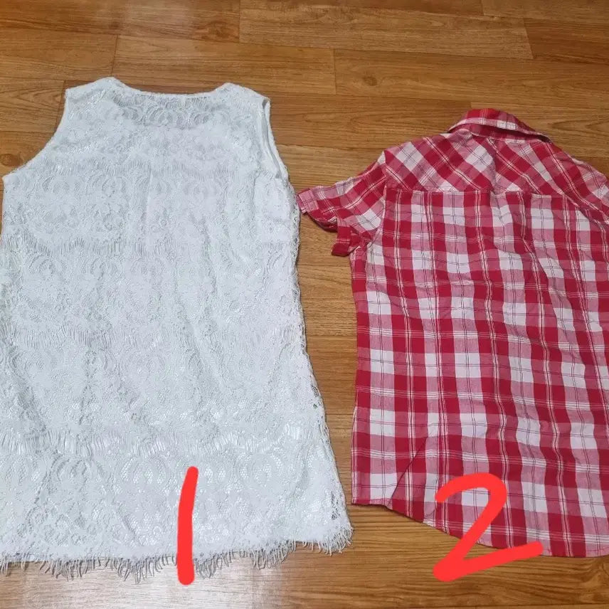 [BUNJANG] Lace White Dress and Intercrew Checkered Shirt / 레이스 흰색 원피스, 인터크루 셔츠