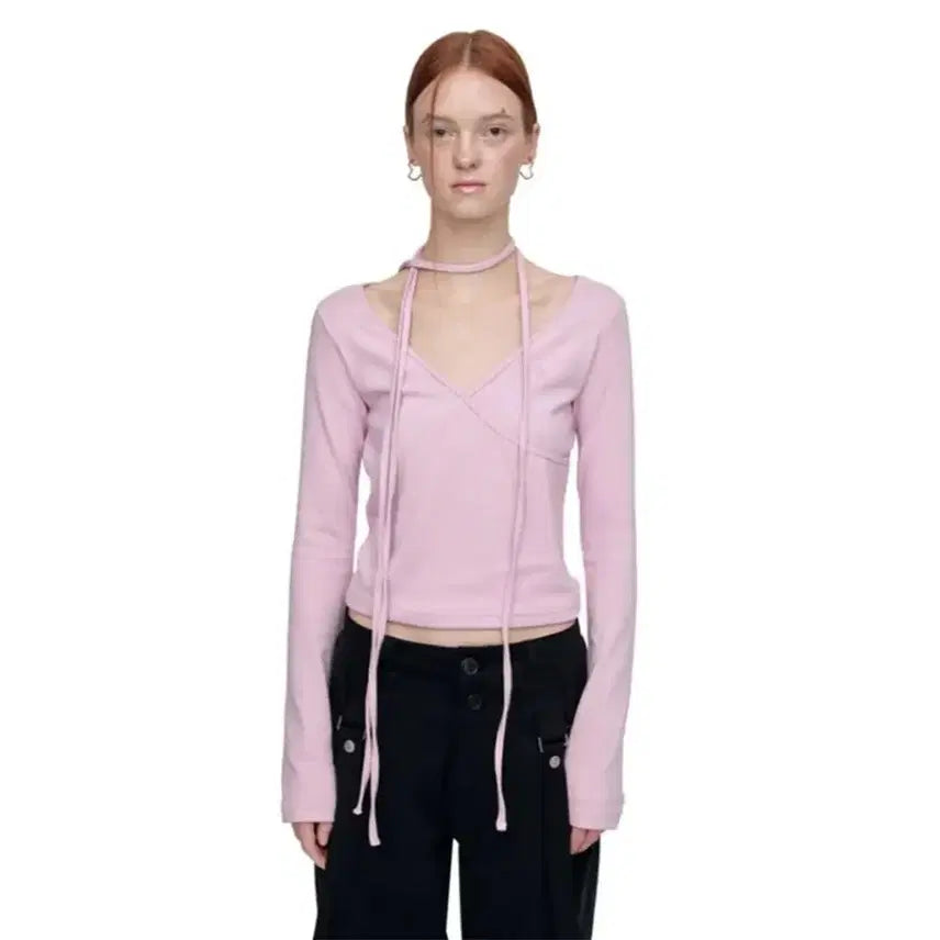 [BUNJANG] SERIC V-Neck Wrap Top Pink / 세릭 브이넥 랩 탑 핑크