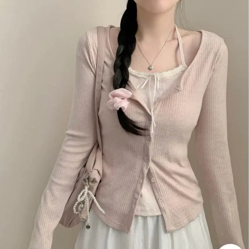 [BUNJANG] Halterneck Cardigan Set - Pink / 홀터넥 가디건세트