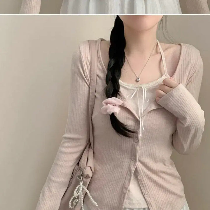 [BUNJANG] Halterneck Cardigan Set - Pink / 홀터넥 가디건세트