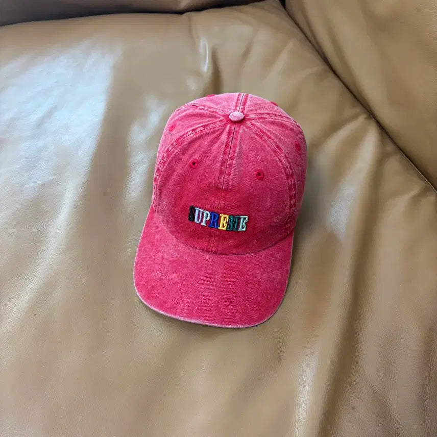 [BUNJANG] Supreme 6-Panel Ball Cap Pigment Washed Red / 슈프림 6패널 볼캡 모자 피그먼트 워시드 레드 멀티 컬러 로고