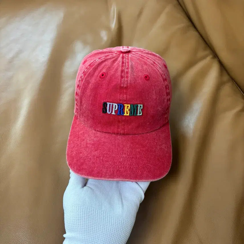 [BUNJANG] Supreme 6-Panel Ball Cap Pigment Washed Red / 슈프림 6패널 볼캡 모자 피그먼트 워시드 레드 멀티 컬러 로고