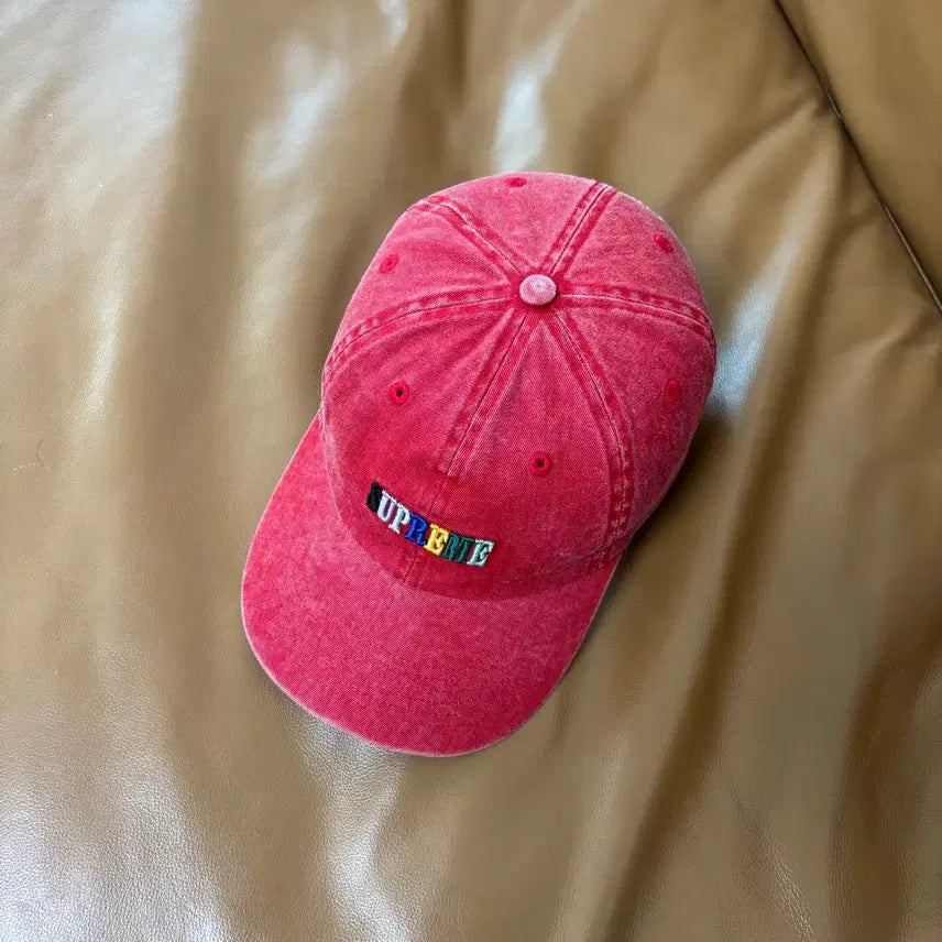 [BUNJANG] Supreme 6-Panel Ball Cap Pigment Washed Red / 슈프림 6패널 볼캡 모자 피그먼트 워시드 레드 멀티 컬러 로고