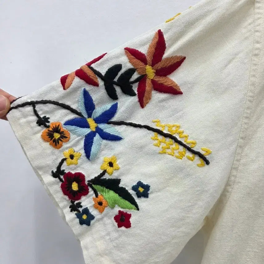[BUNJANG] YMC Floral Embroidery Short Sleeve Shirt Ivory / L 22SS YMC 꽃 자수 반팔 셔츠 아이보리