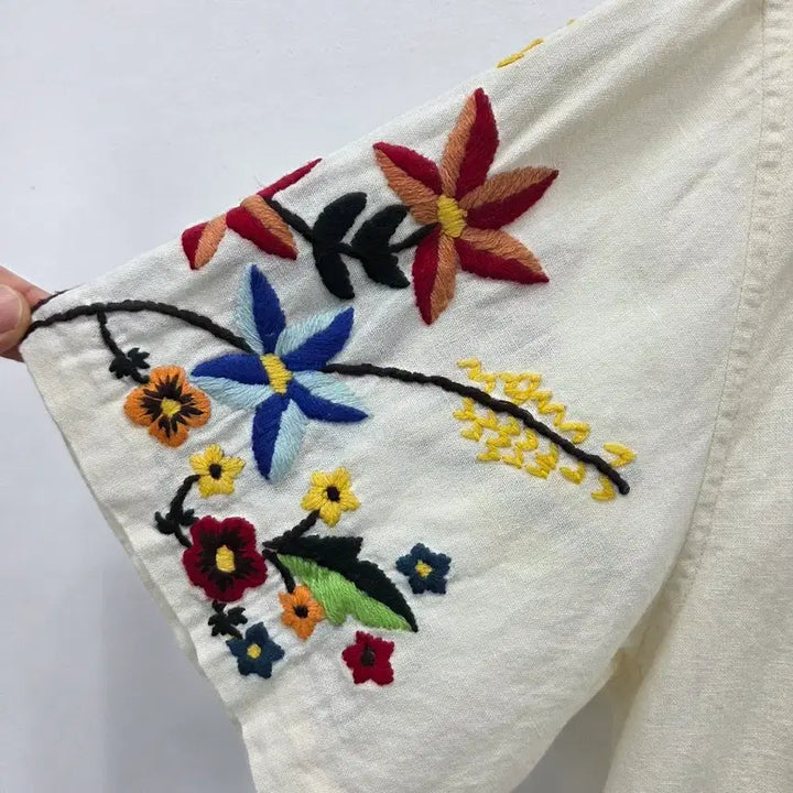 [BUNJANG] YMC Floral Embroidery Short Sleeve Shirt Ivory / L 22SS YMC 꽃 자수 반팔 셔츠 아이보리