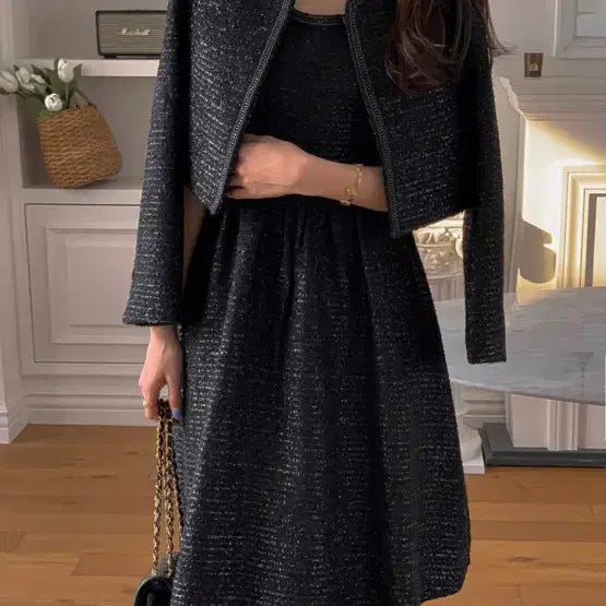 [BUNJANG] JISUDAUM Tweed Crop Jacket (Black, Size S) / 지수다움 JISUDAUM 트위드 크롭 자켓 S