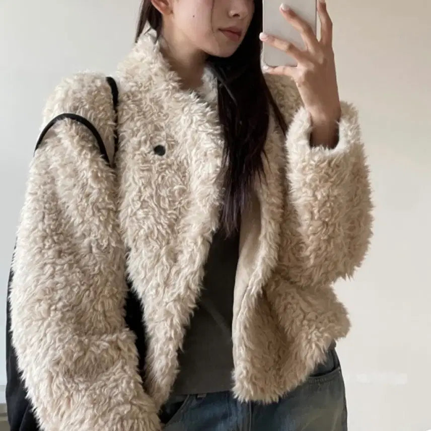 [BUNJANG] Le&amp;d Beige Fur Jacket / 르앤드 베이지 퍼자켓