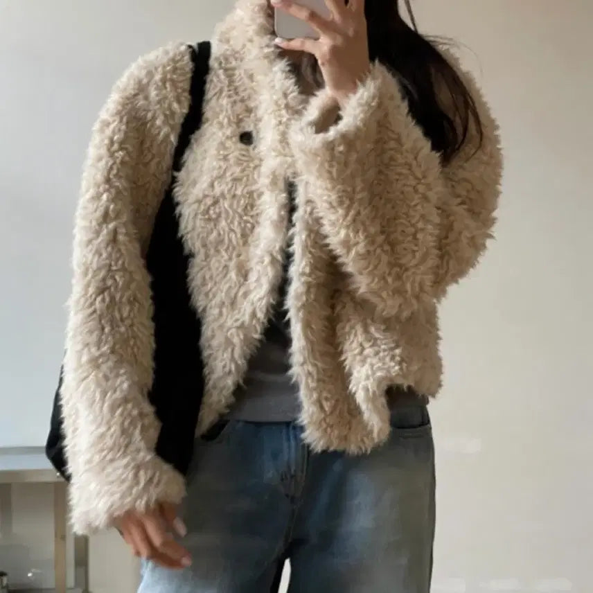 [BUNJANG] Le&amp;d Beige Fur Jacket / 르앤드 베이지 퍼자켓