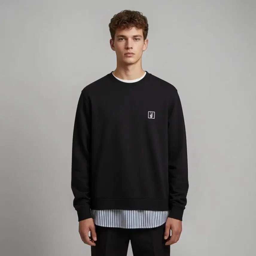 [BUNJANG] Solid Homme Layered Logo Sweatshirt / 48/ 솔리드옴므 셔츠 레이어 로고 맨투맨