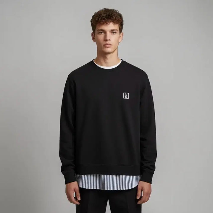 [BUNJANG] Solid Homme Layered Logo Sweatshirt / 48/ 솔리드옴므 셔츠 레이어 로고 맨투맨