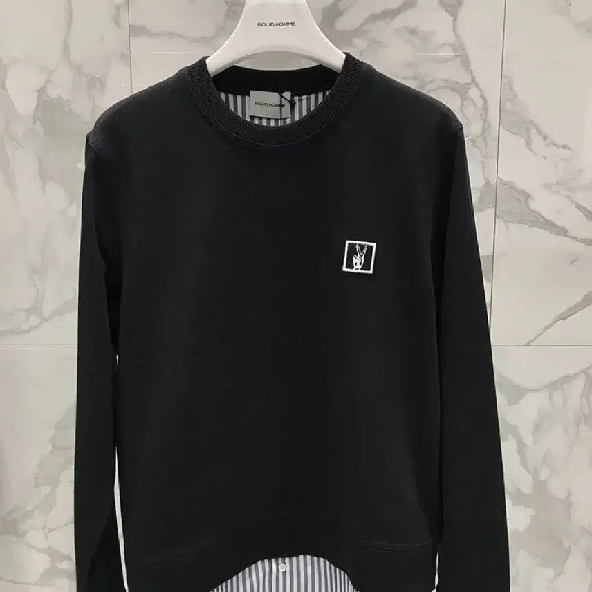 [BUNJANG] Solid Homme Layered Logo Sweatshirt / 48/ 솔리드옴므 셔츠 레이어 로고 맨투맨