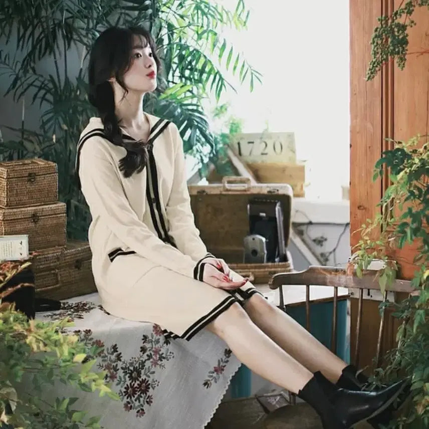 [BUNJANG] Ivory Sailor Knit Dress / 아이보리 세일러 니트 원피스