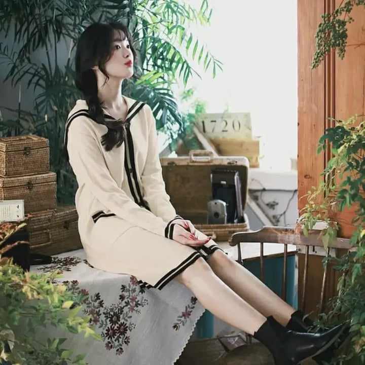 [BUNJANG] Ivory Sailor Knit Dress / 아이보리 세일러 니트 원피스