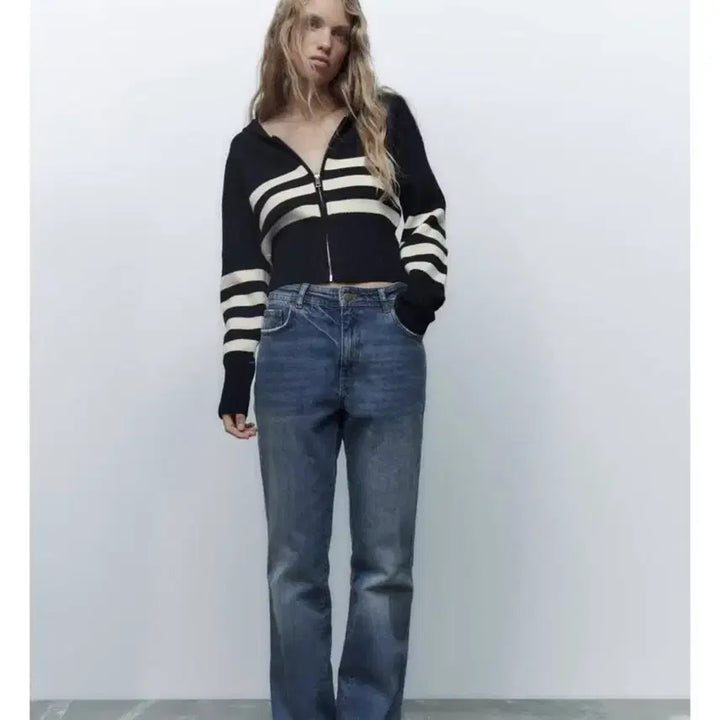 [BUNJANG] Zara Striped Zip-Up Cardigan / ZARA 스트라이프 집업 가디건