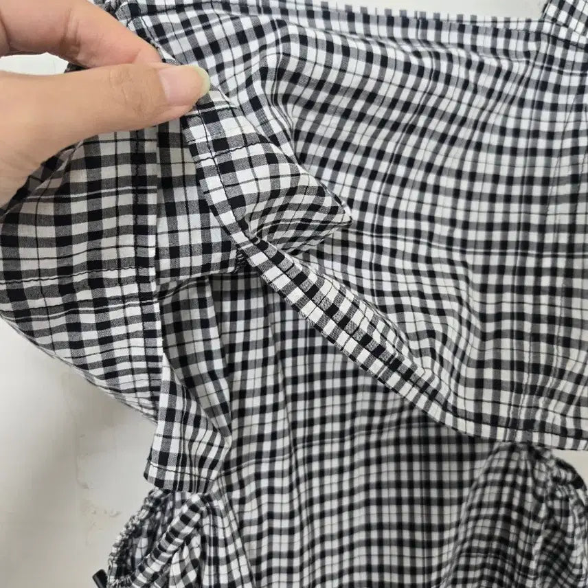 [BUNJANG] Cutout Long Checkered Dress / 체크 컷아웃 롱 원피스
