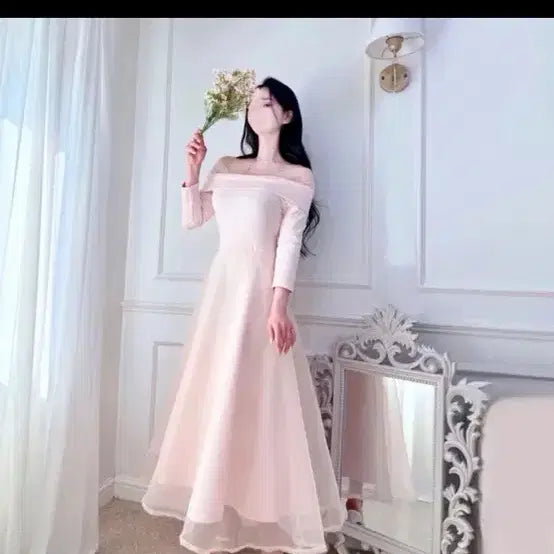 [BUNJANG] Balletcore Pink Long Dress for Wedding Guest, Banquet, Wedding Snap, Travel, Disney / 봄 결혼식 하객룩 발레코어 피로연 웨딩 스냅 촬영 여행 드레스 디즈니