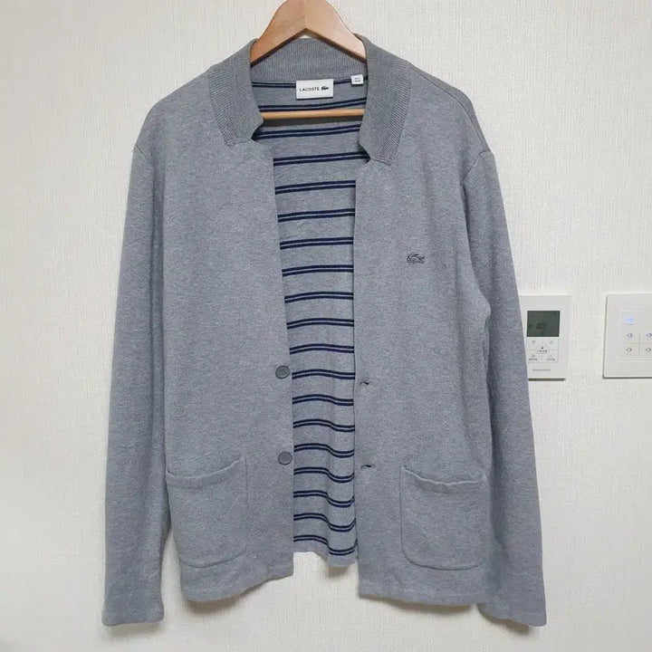 [SOLD OUT] 상태 굿)라코스테 배색 그레이 가디건 가슴둘레 100