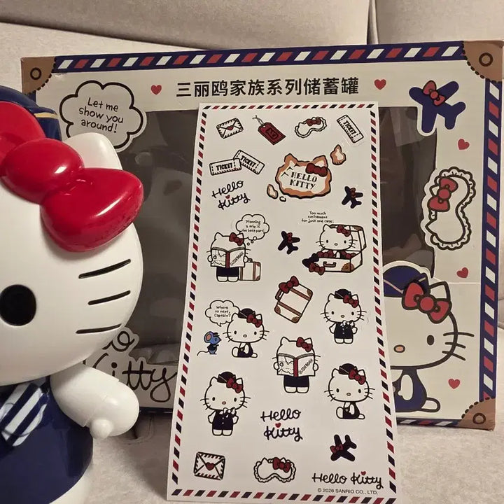 [SOLD OUT] 선물가능! 새상품) 헬로키티 승무원 저금통 피규어 스티커 세트 태닝키티