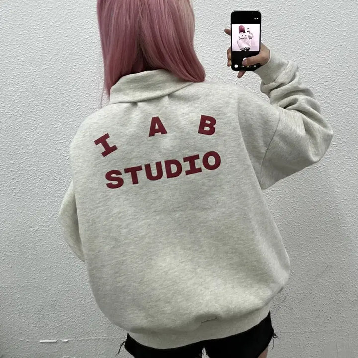 [BUNJANG] IAPP Studio Red Logo Half-Zip Sweatshirt XL / 아이앱스튜디오 레드 로고 백멜란지 반집업 XL