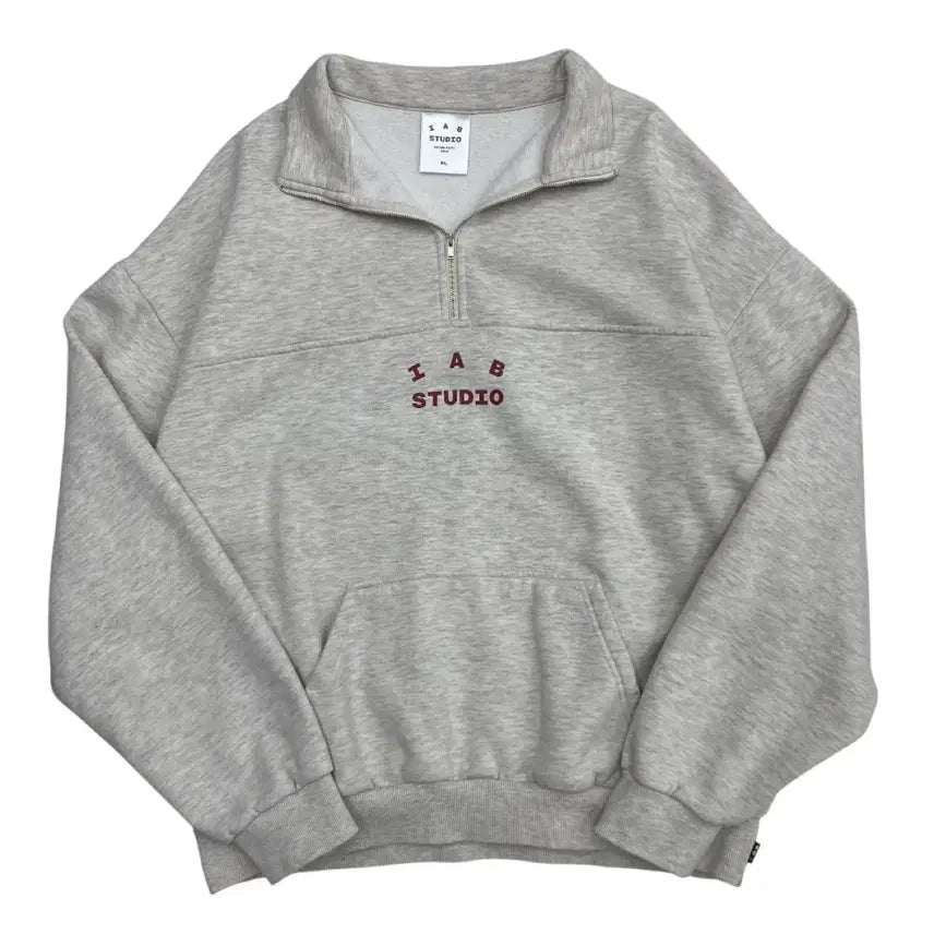 [BUNJANG] IAPP Studio Red Logo Half-Zip Sweatshirt XL / 아이앱스튜디오 레드 로고 백멜란지 반집업 XL