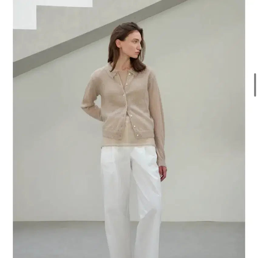 [BUNJANG] Che Checked Mohair Cardigan Beige / Che 체 키드모헤어 카라 가디건 베이지