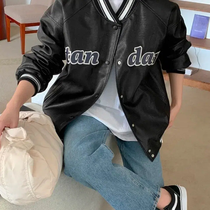 [BUNJANG] Gongoo Woman Plus Size Leather Jacket / 공구우먼 빅사이즈 레더자켓 99-100