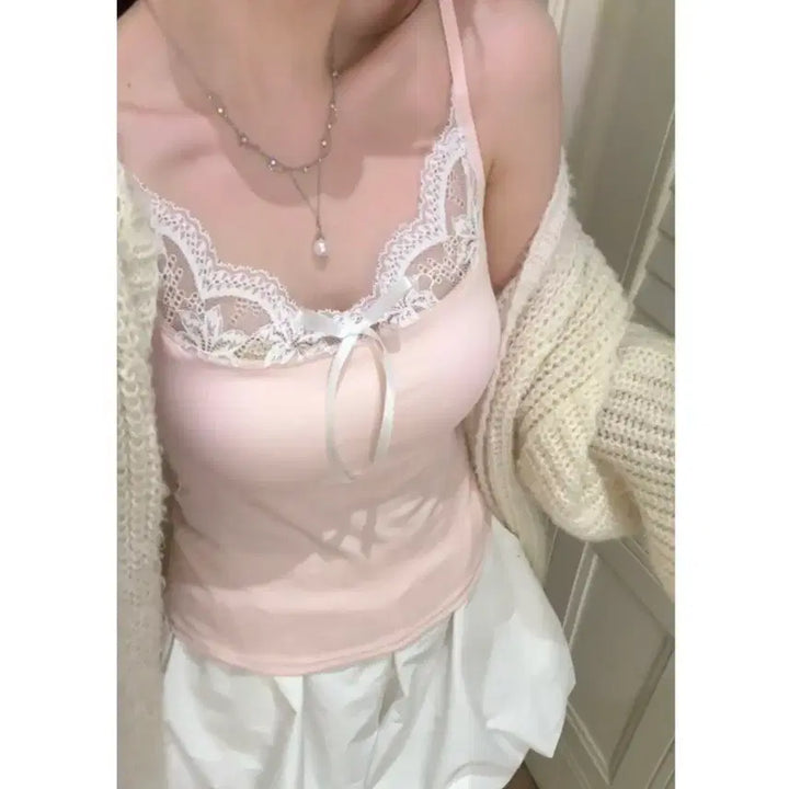 [BUNJANG] Adjustable Lace Ribbon Camisole / [새상품/빠른발송] 끈조절 레이스 리본 레이스 나시