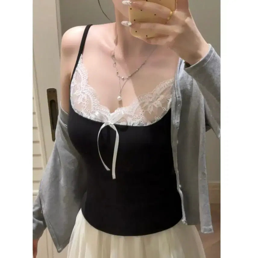 [BUNJANG] Adjustable Lace Ribbon Camisole / [새상품/빠른발송] 끈조절 레이스 리본 레이스 나시