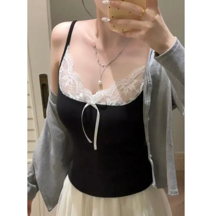 [BUNJANG] Adjustable Lace Ribbon Camisole / [새상품/빠른발송] 끈조절 레이스 리본 레이스 나시