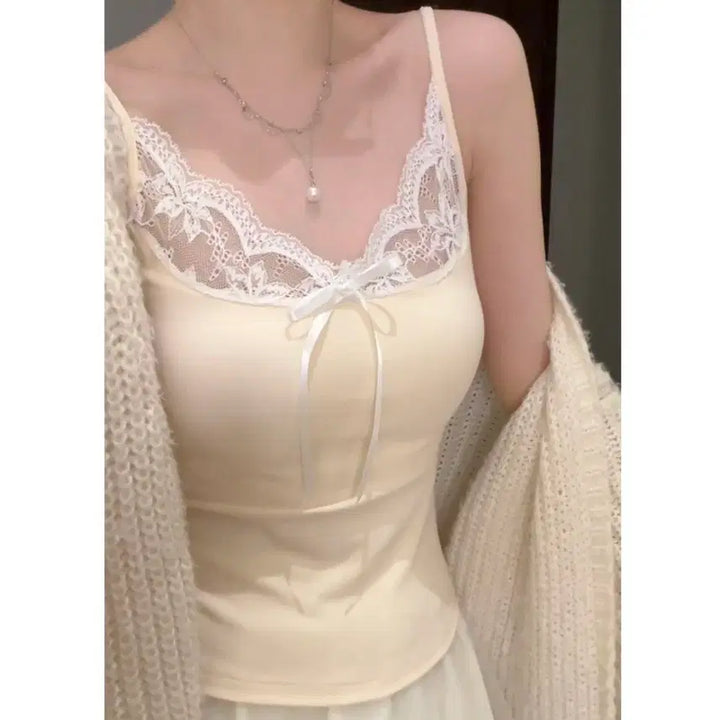 [BUNJANG] Adjustable Lace Ribbon Camisole / [새상품/빠른발송] 끈조절 레이스 리본 레이스 나시