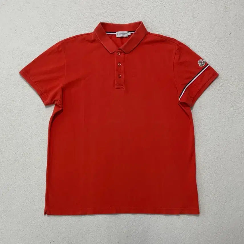 [SOLD OUT] 정품 몽클레어 삼선 와펜 카라 티셔츠 L 사이즈 오렌지