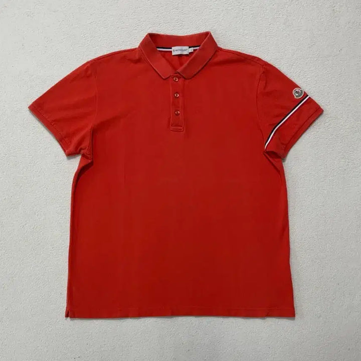 [SOLD OUT] 정품 몽클레어 삼선 와펜 카라 티셔츠 L 사이즈 오렌지