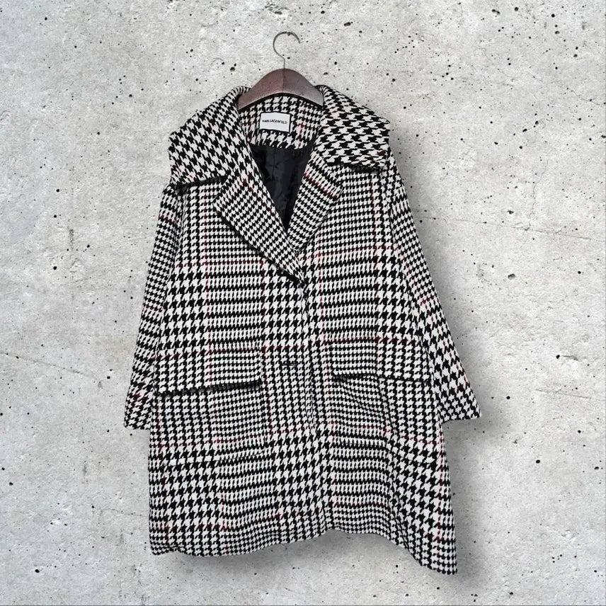[BUNJANG] Karl Lagerfeld Houndstooth Check Pattern Loose-Fit Half Coat / 칼라거펠트 하운드투스 체크 패턴 루즈핏 하프 코트 (100/L)