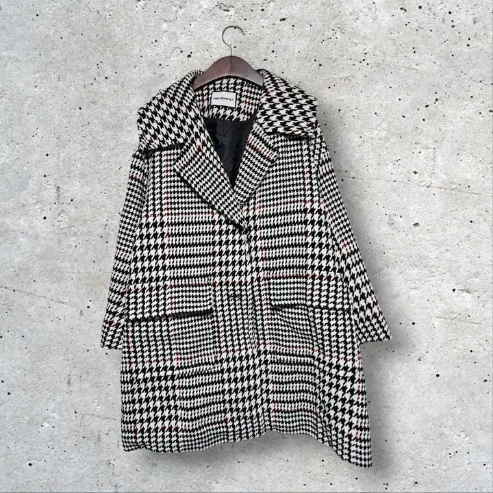 [BUNJANG] Karl Lagerfeld Houndstooth Check Pattern Loose-Fit Half Coat / 칼라거펠트 하운드투스 체크 패턴 루즈핏 하프 코트 (100/L)