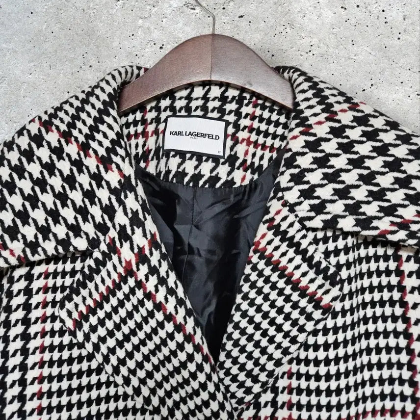 [BUNJANG] Karl Lagerfeld Houndstooth Check Pattern Loose-Fit Half Coat / 칼라거펠트 하운드투스 체크 패턴 루즈핏 하프 코트 (100/L)