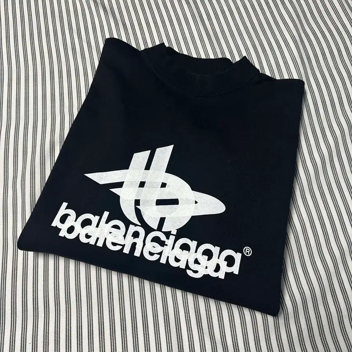 [BUNJANG] Balenciaga Double Logo T-shirt (Black, Size 1) / 발렌시아가 더블로고 반팔 1사이즈