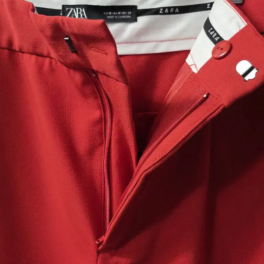 [BUNJANG] ZARA Red High-Waist Semi-Tapered Slacks / 자라 레드  하이웨스트  세미 테이퍼드 슬랙스