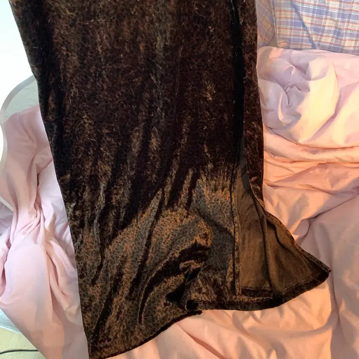 [BUNJANG] Vintage Leopard Print Velvet Slit Dress / 호피 벨벳 트임 원피스 (빈티지)