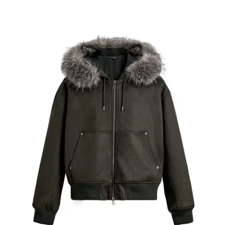 [BUNJANG] Zara Suede Faux Fur Hooded Jacket / 자라 스웨이드 퍼 자켓(후드집업) L