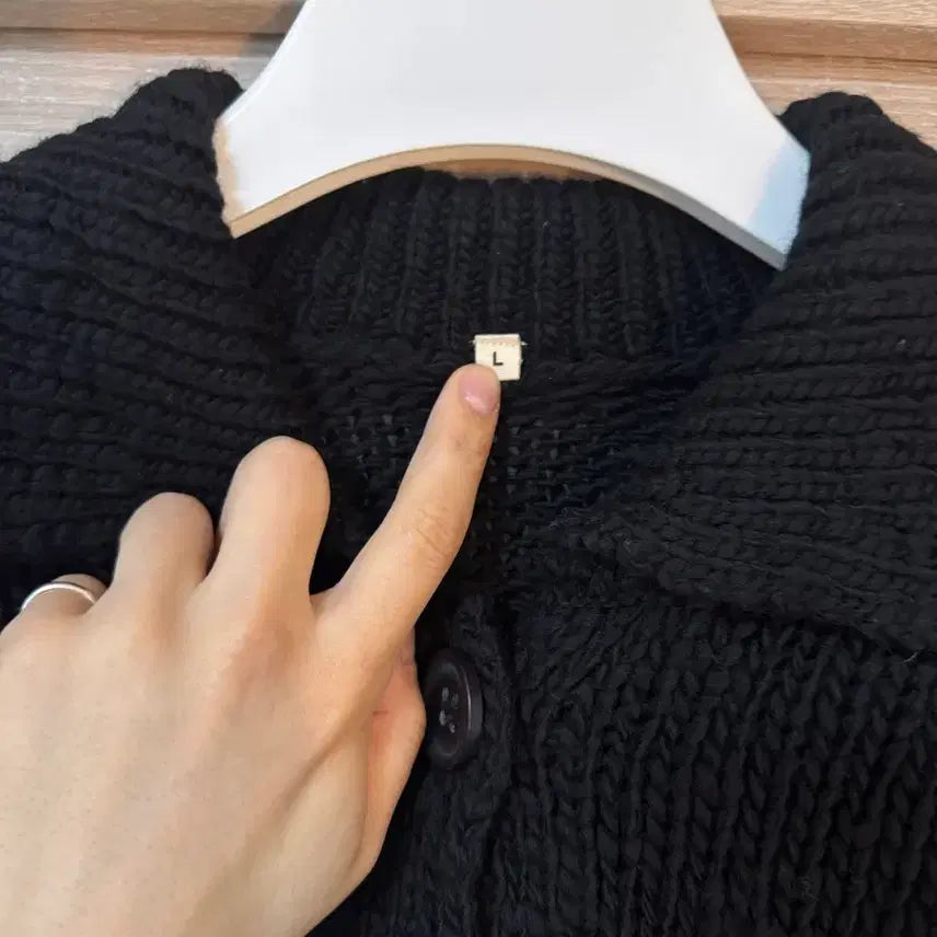 [BUNJANG] MUJI Labo Merino Wool Big Collar Cardigan - Black / L) 무지 labo 빅카라 메리노 울 가디건 블랙