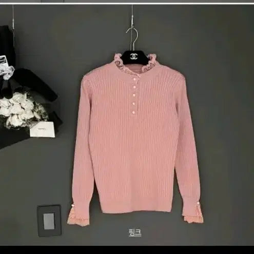 [BUNJANG] Pink Lace Knit Top / 핑크 레이스 니트